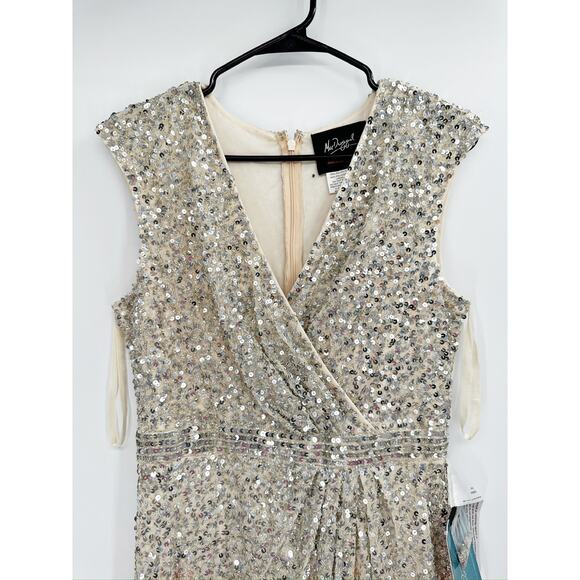 Mac Duggal 5489 Nude Cap Sleeve Sequined High Slit Gown Size 8 New - Picture 5 of 8